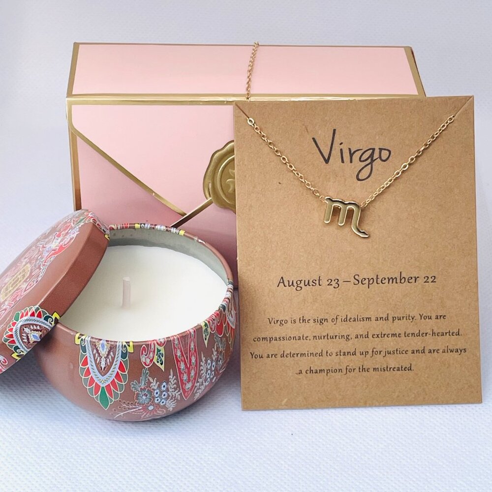 Zodiac Necklace and Scented Candle Gift Set